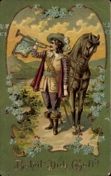 Glitter embossed PC Trumpeter of Säckingen, God bless you