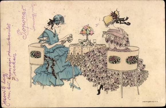 Artist PC Köhler, Mela, two ladies at the tea table, coffee