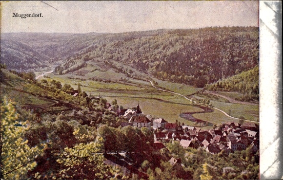 Ak Muggendorf Wiesenttal Fränkische Schweiz, Landschaftsaufnahme, Dörfliche Szenerie, Fluss, Stad
