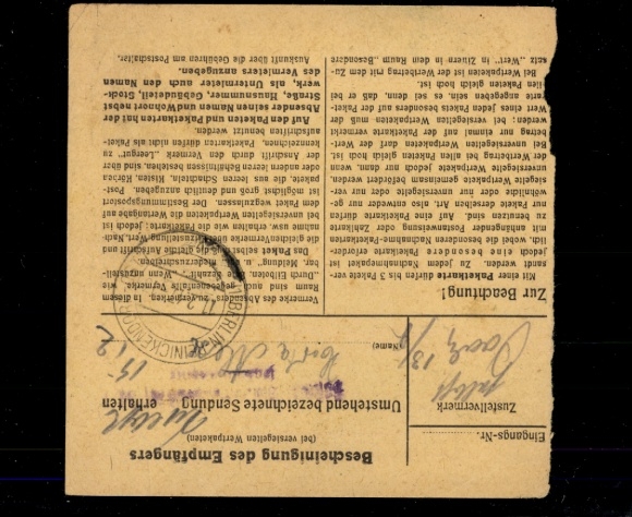 Michel No. 933 on parcel card