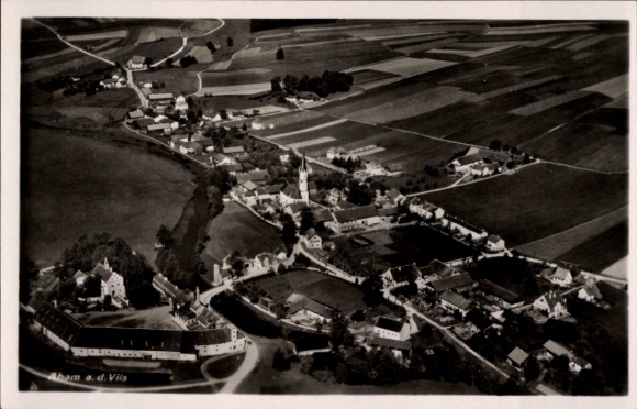 Postcard Aham on the Vils, aerial photograph