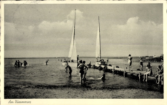 Ak Lembruch in Nedersaksen, Am Dümmersee, strand, steiger en zwemmers