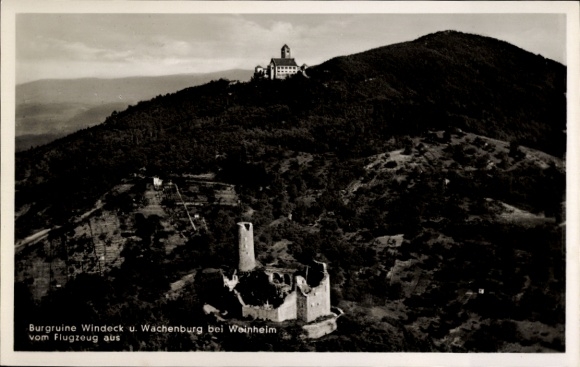 Postcard Weinheim an der Bergstraße Baden, castle ruins Windeck, aerial photograph