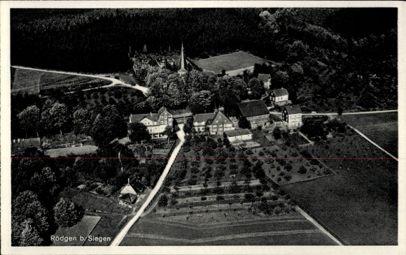 Postcard Rödgen Obersdorf Wilnsdorf North Rhine Westphalia, Hotel Café Haus Stangier, aerial photograph