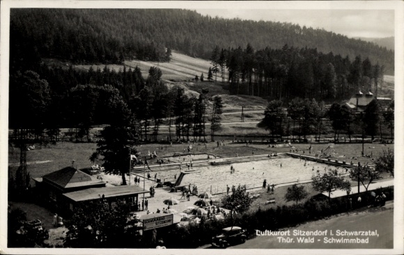 Ak Sitzendorf in Thüringen, Schwimmbad, Luftkurort, Sitzendorf, Thüringer Wald, viele Menschen