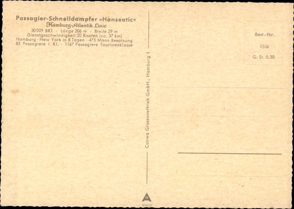 PC Hamburg, steamer Hanseatic, Hamburg Atlantic Line