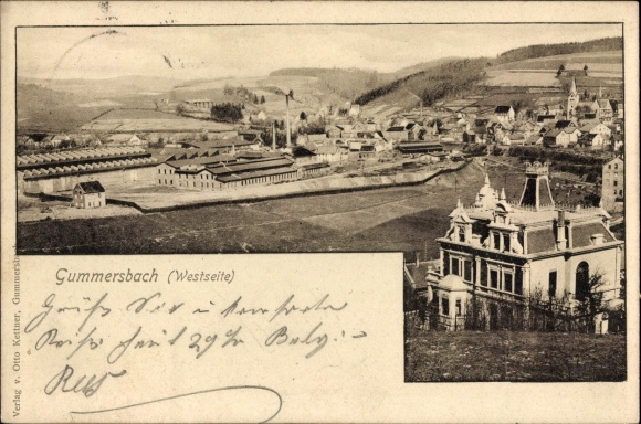 Postcard Gummersbach in the Oberberg district, panorama, west side, factory