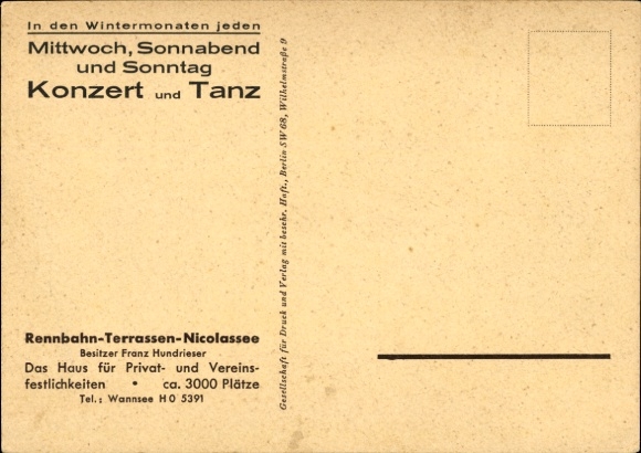 Postcard Berlin Zehlendorf Nikolassee, Rennbahn-Terrassen-Nicolassee