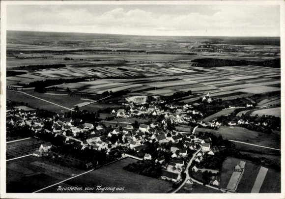 Postcard Baustetten Laupheim in Upper Swabia, aerial photograph