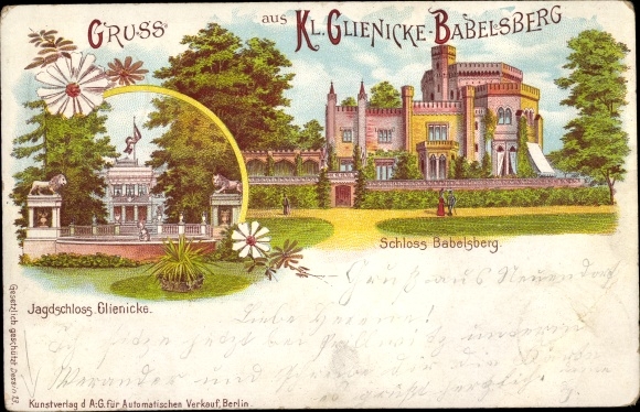 Postwaardestukken litho Klein Glienicke Neubabelsberg Potsdam Kasteel Babelsberg, jachtslot Glienicke