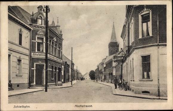 Postcard Schiefbahn Willich am Niederrhein, elevated road, tavern, church tower