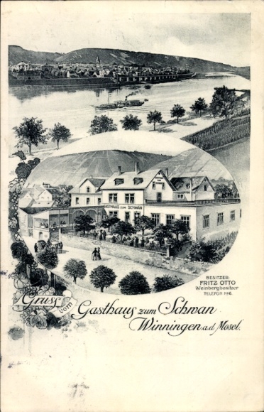 Postcard Winningen on the Mosel, Gasthaus zum Schwan, Panorama