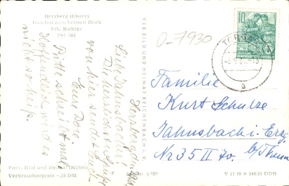 Postcard Herzberg an der Elster, Gasthof zum heiteren Blick