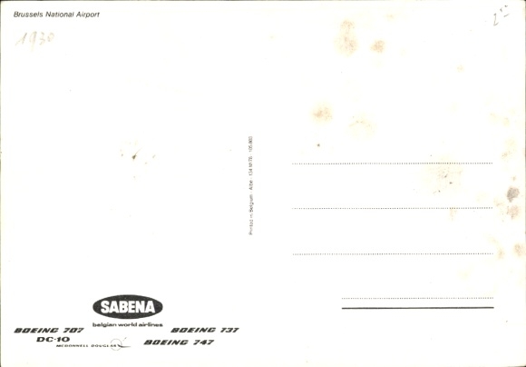 Postcard Brussels, Airport, Sabena, passenger aircraft, Boeing 707, 737, 747, DC 10