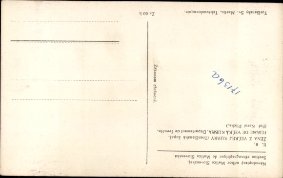 Postcard Woman in Slovak folk costume, barefoot