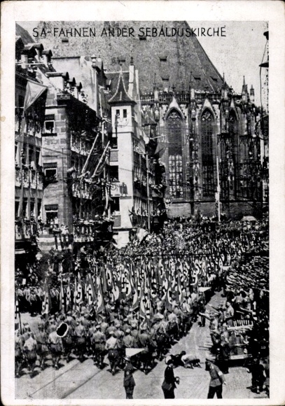 PC Nuremberg, Reich Party Rally 1934, SA flags at the St. Sebaldus Church