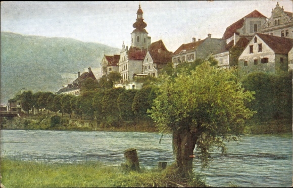 Postcard Frohnleiten Styria, river, trees, buildings, landscape
