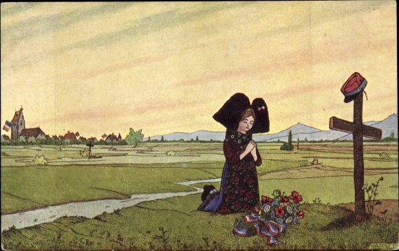 Artist Postcard Hansi, Jean Jacques Waltz, The Prayer of Alsace, Grab