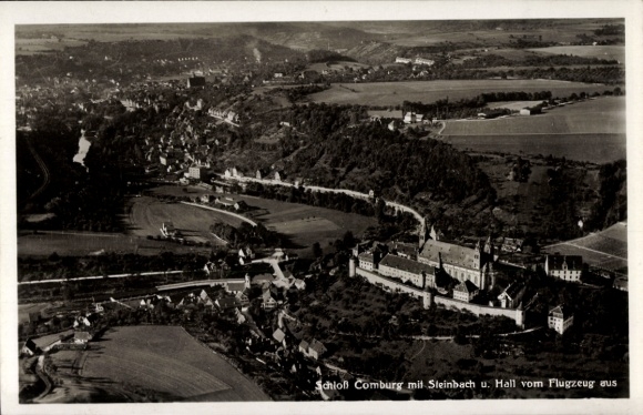 Postcard Comburg Schwäbisch Hall in Württemberg, aerial photograph, Comburg Castle, Einkorn, Steinbach
