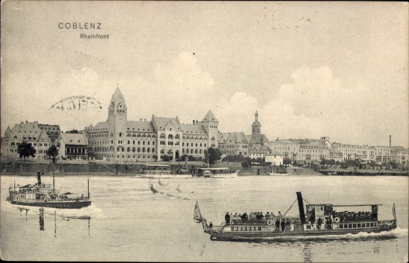Ak Koblenz am Rhein, Stadtpanorama, Salondampfer in Fahrt