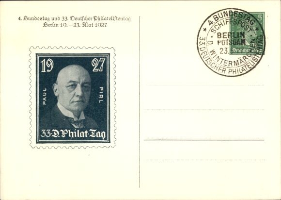 KP pocztowa 4. Bundestagu i 33. Niemieckiego Dnia Filatelisty 1927, Paul Pril, GS DR PP 101 C3 07