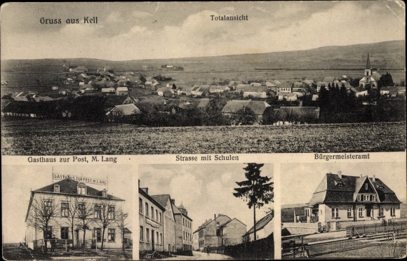 Postcard Kell am See Rhineland Palatinate, Inn zur Post, schools, mayor&#39;s office, panorama