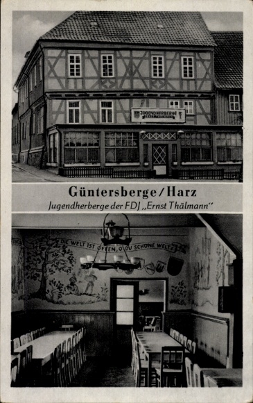 Ak Güntersberge Harzgerode am Harz, Jugendherberge FDJ Ernst Thälmann,  mehrfarbige Wandmalereien