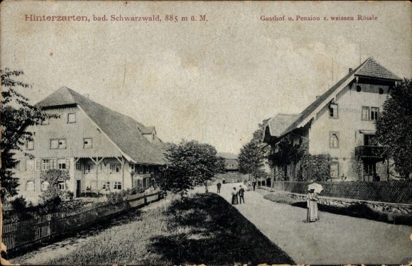 Ak Hinterzarten im Schwarzwald, Gasthof und Pension zum weissen Rössle, Straßenpartie