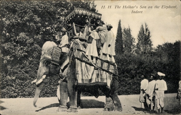 Postcard Indore India, The son of Holkar on an elephant