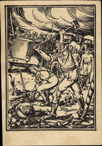 Künstler Ak Nordmann, Julius, Soldaten mit Hämmern, LKW, Wehrmacht, motorisierte Artillerie