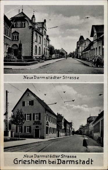 Postcard Griesheim in Hesse, Neue Darmstädter Straße, Falken pharmacy, residential buildings