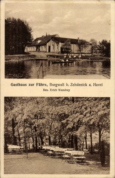 Postcard Burgwall Zehdenick Oberhavel, inn to the ferry
