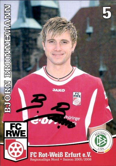 Autograph card footballer Björn Brunnemann, FC Rot-Weiß Erfurt, autograph