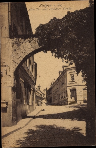 Postcard Stolpen Saxon Switzerland, Dresdner Strasse, Old Gate