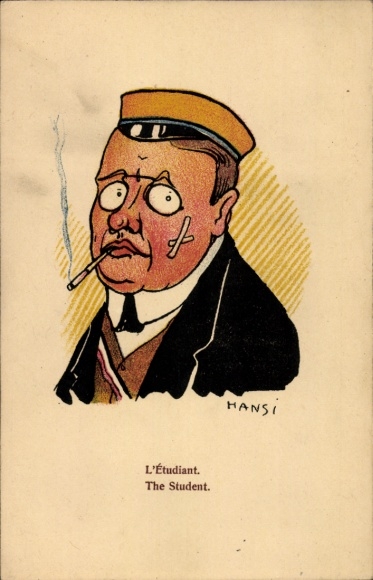 Artist Postcard Hansi, The Student, Shot Injury, Cigarette
