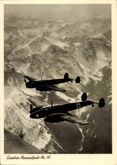 Ak Messerschmitt Me 110, Zerstörer, Luftwaffe, Fliegeraufnahme