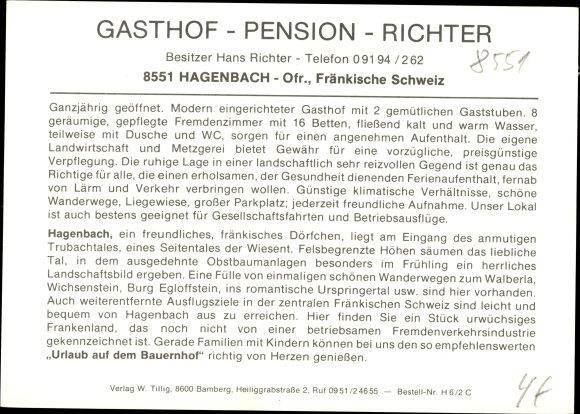 PC Hagenbach Pretzfeld in Upper Franconia, Gasthof Pension Richter, exterior view, town view, guest rooms