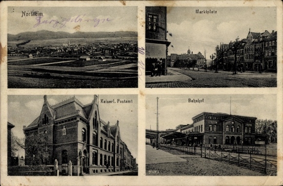 Ak Northeim in Niedersachsen, Marktplatz, Post, Bahnhof