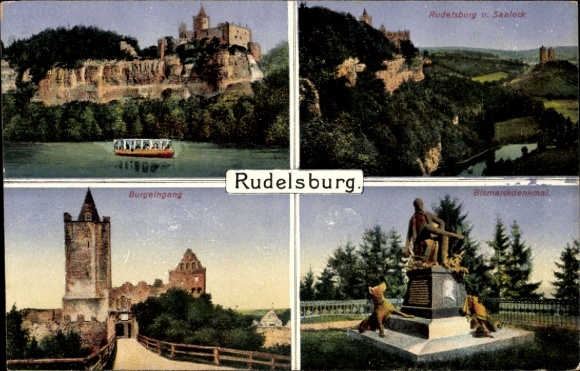 Ak Bad Kösen Naumburg an der Saale, Rudelsburg,  Saaleck, Bismarckdenkmal, Burgeingang