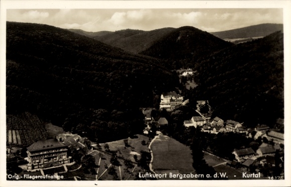 Postcard Bad Bergzabern on the Palatinate Wine Route, aerial photograph, Kurtal