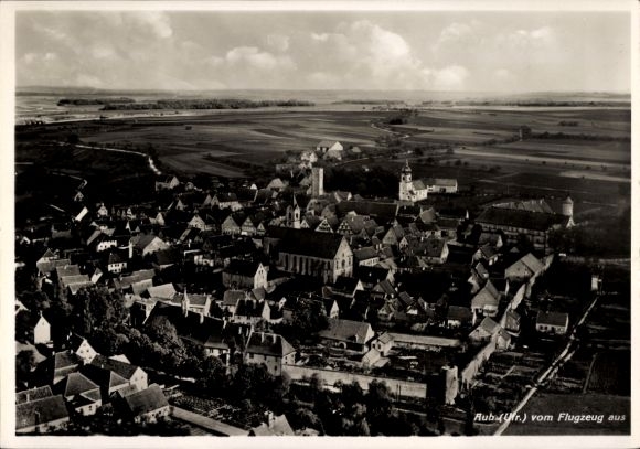 Postcard Aub in Lower Franconia, aerial photograph