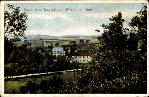 Ak Mörla Rudolstadt in Thüringen, Gast- und Logierhaus Mörla, schöne Landschaft, Bäume, Gebäude