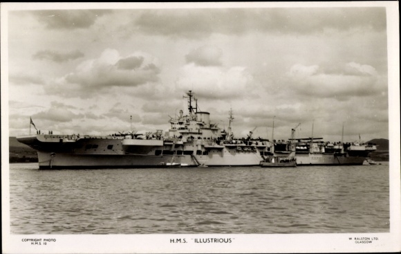 Postcard British warship HMS Illustrious (87), aircraft carrier