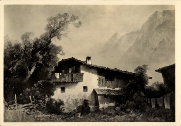 Artist Postcard Mulley, Oskar, HDK 601, In the valley floor, building with rock wall