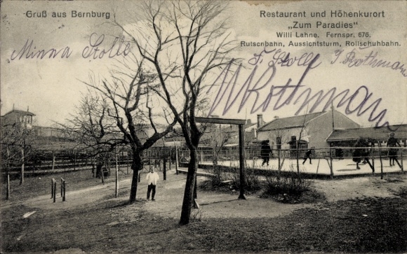 Postcard Bernburg an der Saale, Restaurant and mountain health resort Zum Paradies