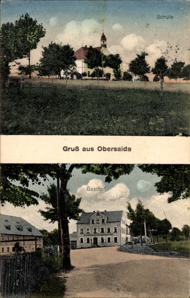 Postcard Obersaida Großhartmannsdorf in Saxony, inn, school