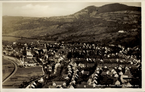 Postcard Dettingen an der Erms, aerial photograph of the town