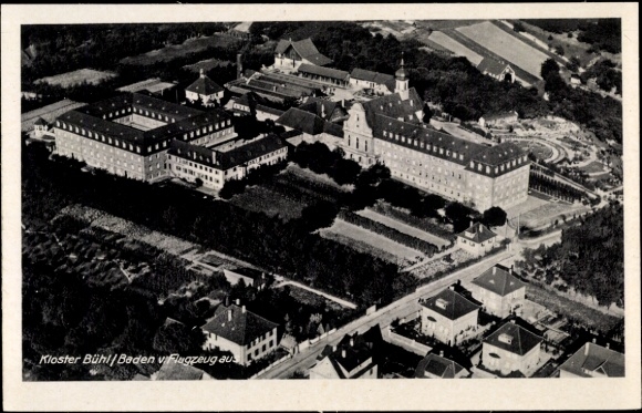 Postcard Bühl in Baden, aerial photograph, monastery