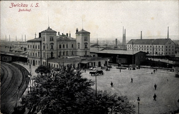 Postcard Zwickau in Saxony, train station