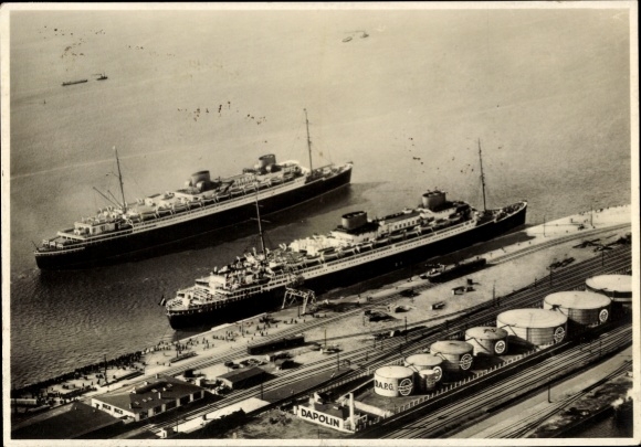 Postcard Bremerhaven, fast steamer Bremen and Europa, North German Lloyd Bremen
